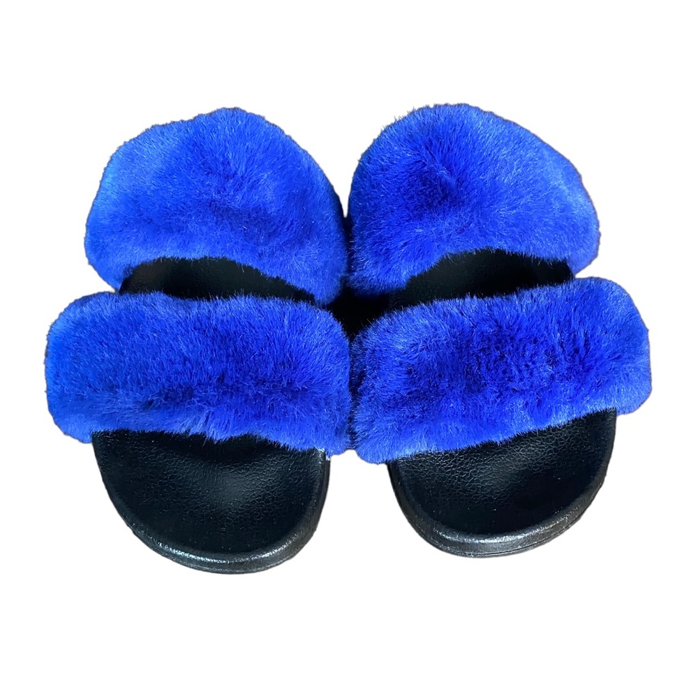 H2K Royal Blue Fluffy Sliders Womens Size 11